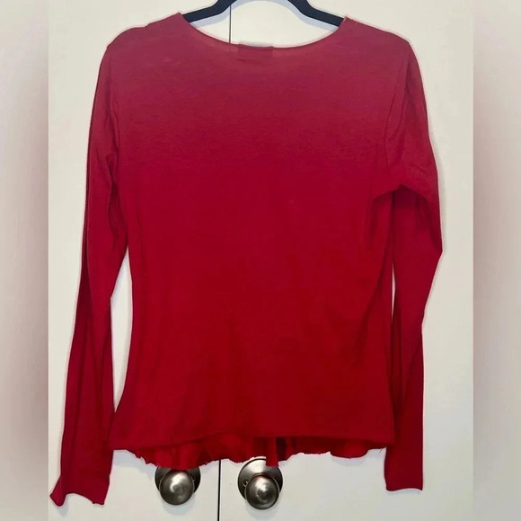 Velvet by Graham & Spencer Red Long Sleeve Top with Floral Cutouts Lined Size L - Picture 2 of 7